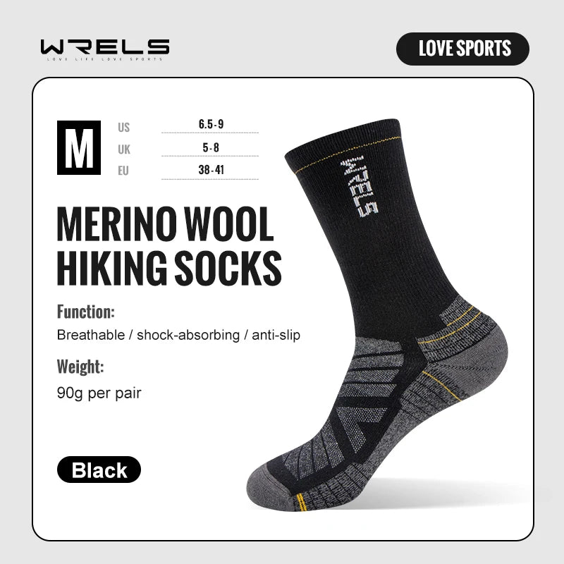 Merino Wool Socks Hiking Running Socks Soft Lightweight Shock Absorption Damping Mid-Calf Breathable Ankle Cycling Socks