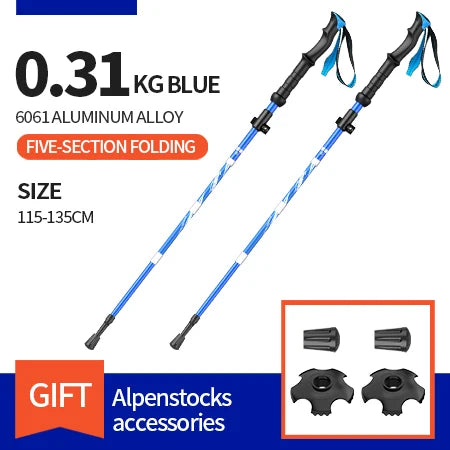2Pcs Ultralight Trekking Poles Walking Sticks Hiking Canes Folding Aluminum Walking Pole Nodic Walking Sticks