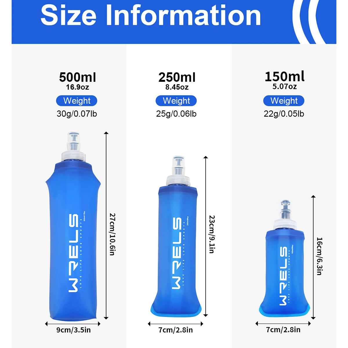 WRELS Collapsible Silicone Water Bottle – 150ml 250ml 500ml