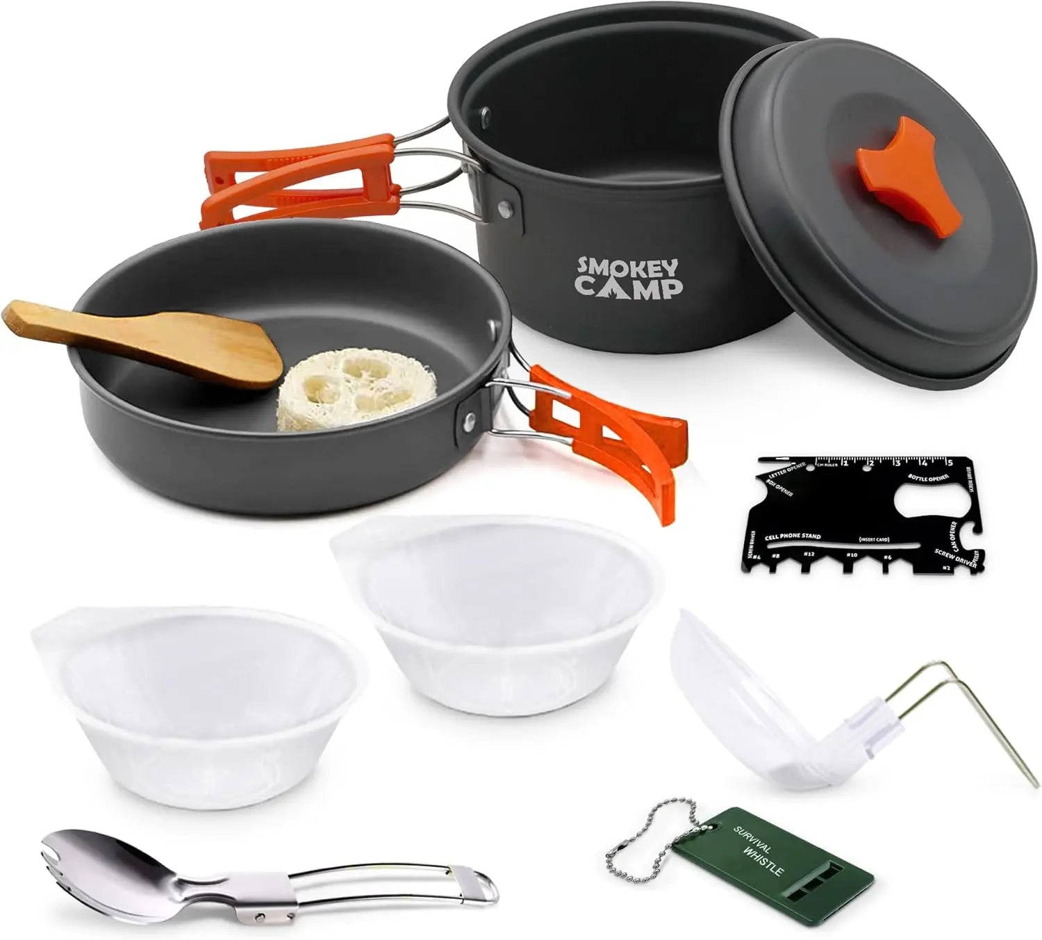Camping Cookware Mess Kit Set with Stove - Backpacking Camping Pots and Pans Set All in One Non-Stick Camping Cooking Set Portab