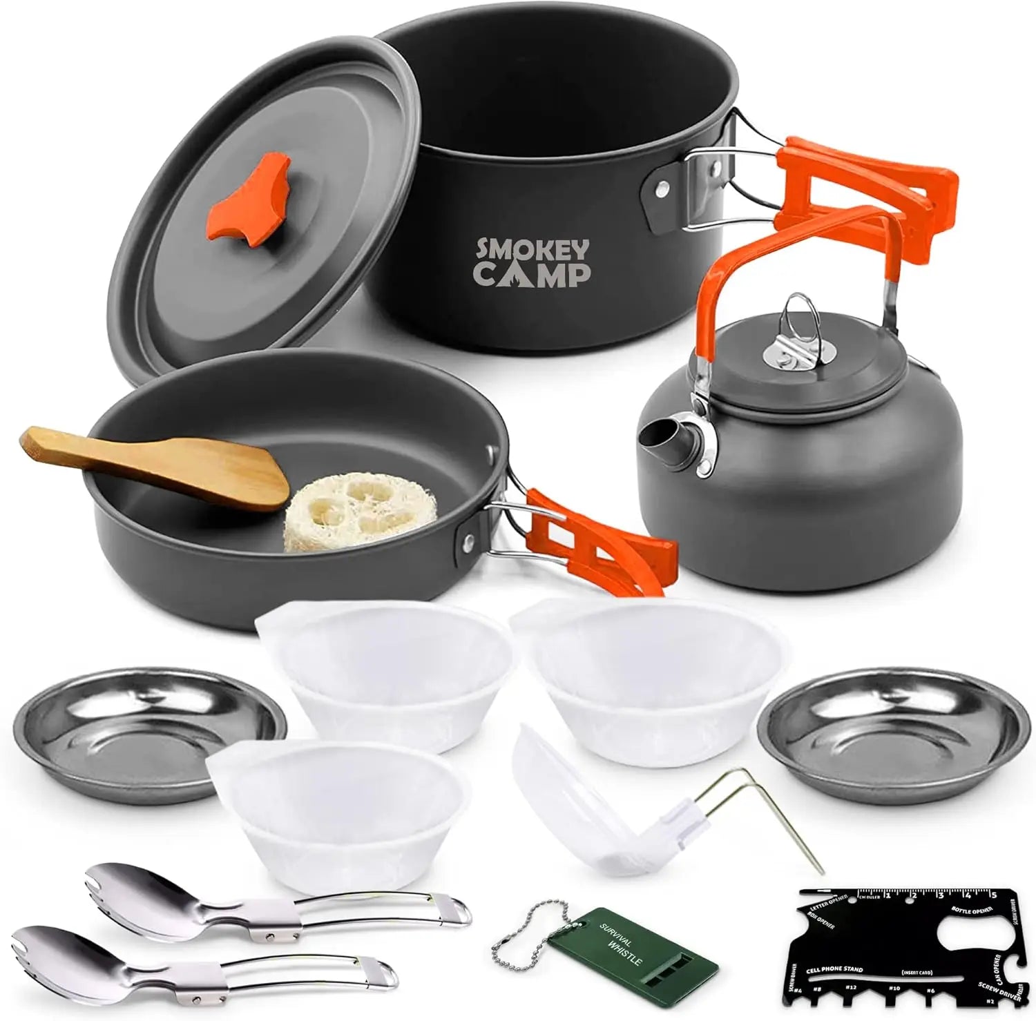 Camping Cookware Mess Kit Set with Stove - Backpacking Camping Pots and Pans Set All in One Non-Stick Camping Cooking Set Portab