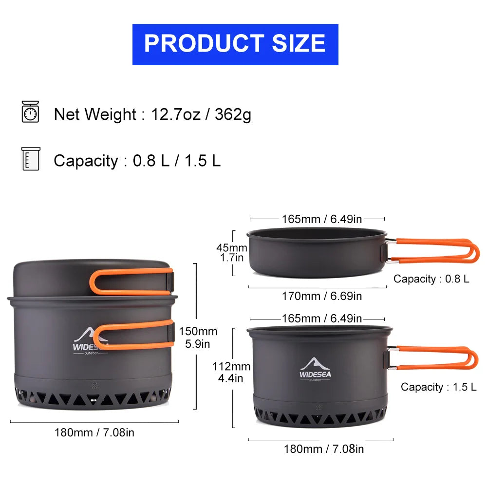 WIDESEA 2-Person Camping Cookware Set – 1.3L & 2.3L Lightweight Outdoor Pot & Kettle Kit for Hiking, Backpacking & 4-Season Cooking | Hike This Supply