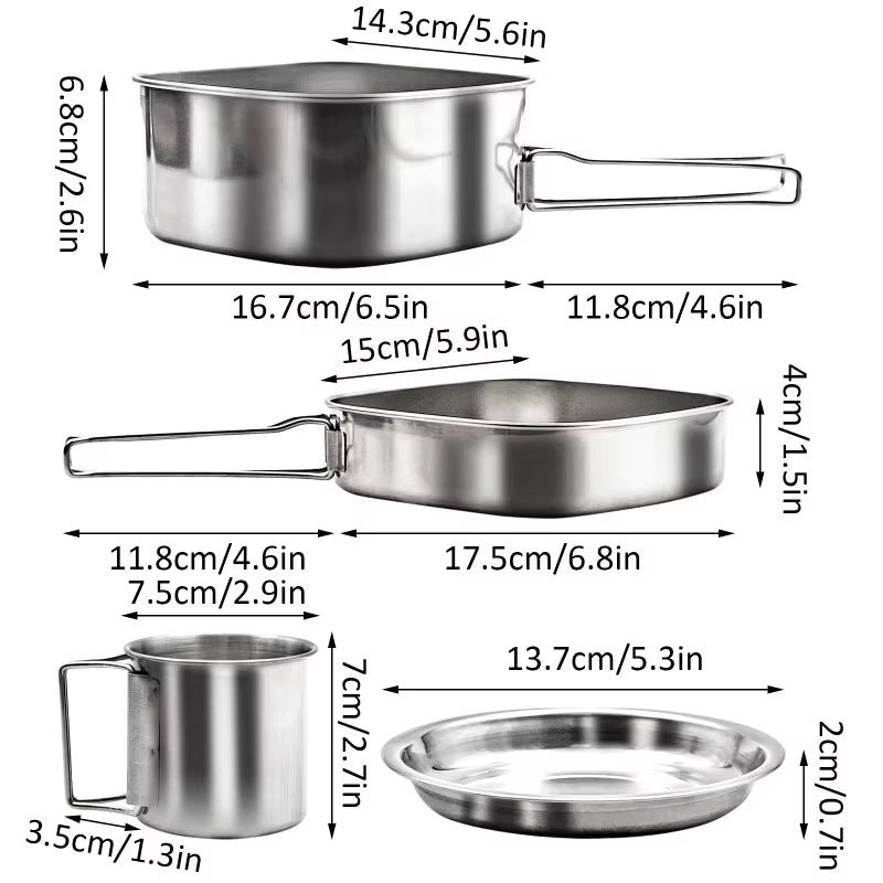 6-Piece Stainless Steel Camping Cookware Set – Portable Mess Kit with Pot, Pan, Plates & Cups for Hiking, Backpacking & Bushcraft | Hike This Supply