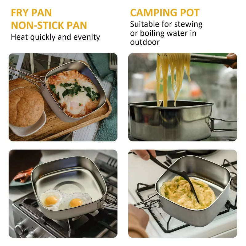 6-Piece Stainless Steel Camping Cookware Set – Portable Mess Kit with Pot, Pan, Plates & Cups for Hiking, Backpacking & Bushcraft | Hike This Supply