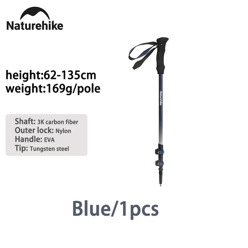 Trekking Pole Outdoor Climbing Poles Carbon Fiber 3 Section Retractable Poles Ultralight Walking Hiking Portable