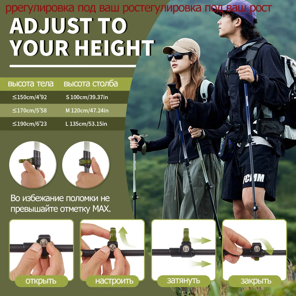 Trekking Pole Outdoor Climbing Poles Carbon Fiber 3 Section Retractable Poles Ultralight Walking Hiking Portable