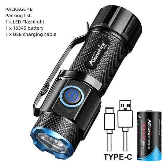 6500K Mini Flashlight High Bright P50 LED Palm Torch Type-C Usb Torch Light Child Lady Backpack Pocket Outdoor Home Work Lamp