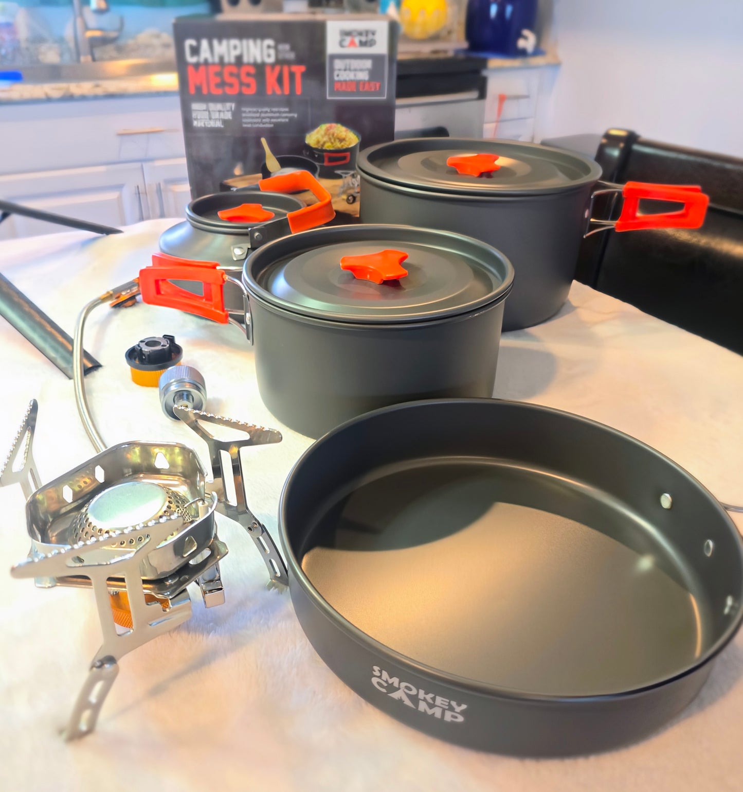 11-Piece Camping Cookware Mess Kit – Non-Stick Backpacking Pots & Pans Set with Stove & Utensils